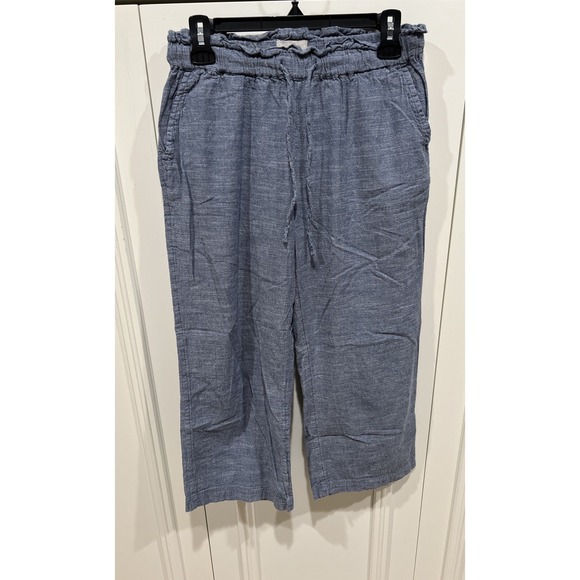 Pact Pants - Pact Organic Cotton Pull On Pants Wide Leg Crop Drawstring Blue Boho Beach